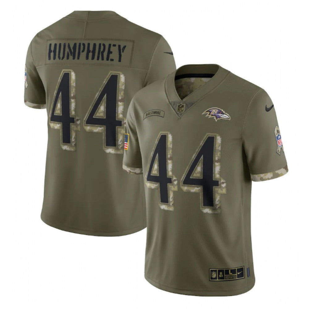 Men's Baltimore Ravens #44 Marlon Humphrey Olive 2022 Salute To Service Limited Stitched Jersey 