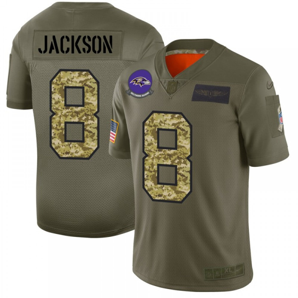 Men's Baltimore Ravens #8 Lamar Jackson 2019 Olive/Camo Salute To Service Limited Stitched NFL Jersey 