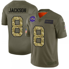 Men's Baltimore Ravens #8 Lamar Jackson 2019 Olive/Camo Salute To Service Limited Stitched NFL Jersey 