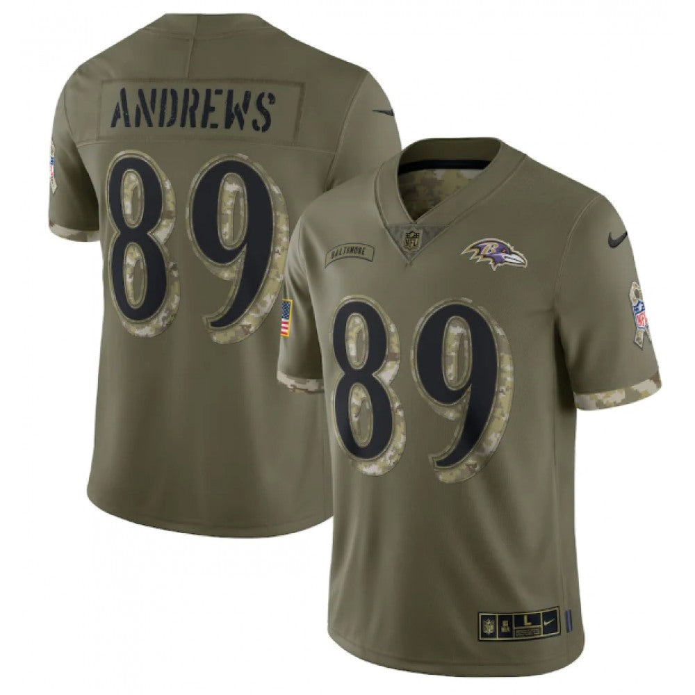 Men's Baltimore Ravens #89 Mark Andrews Olive 2022 Salute To Service Limited Stitched Jersey 