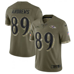 Men's Baltimore Ravens #89 Mark Andrews Olive 2022 Salute To Service Limited Stitched Jersey 
