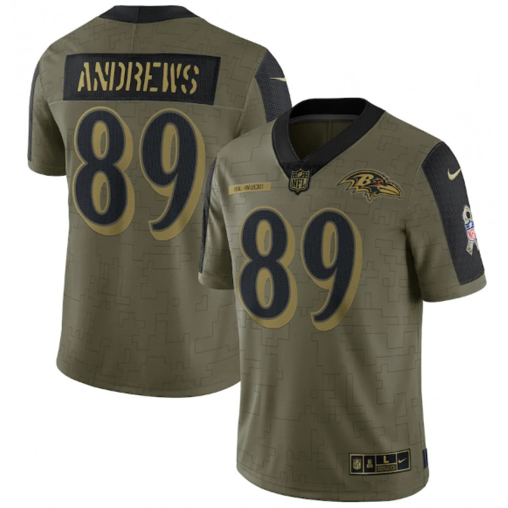 Men's Baltimore Ravens #89 Mark Andrews 2021 Olive Salute To Service Limited Stitched Jersey 