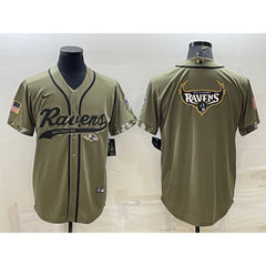 Men's Baltimore Ravens Olive Salute to Service Team Big Logo Cool Base Stitched Baseball Jersey 