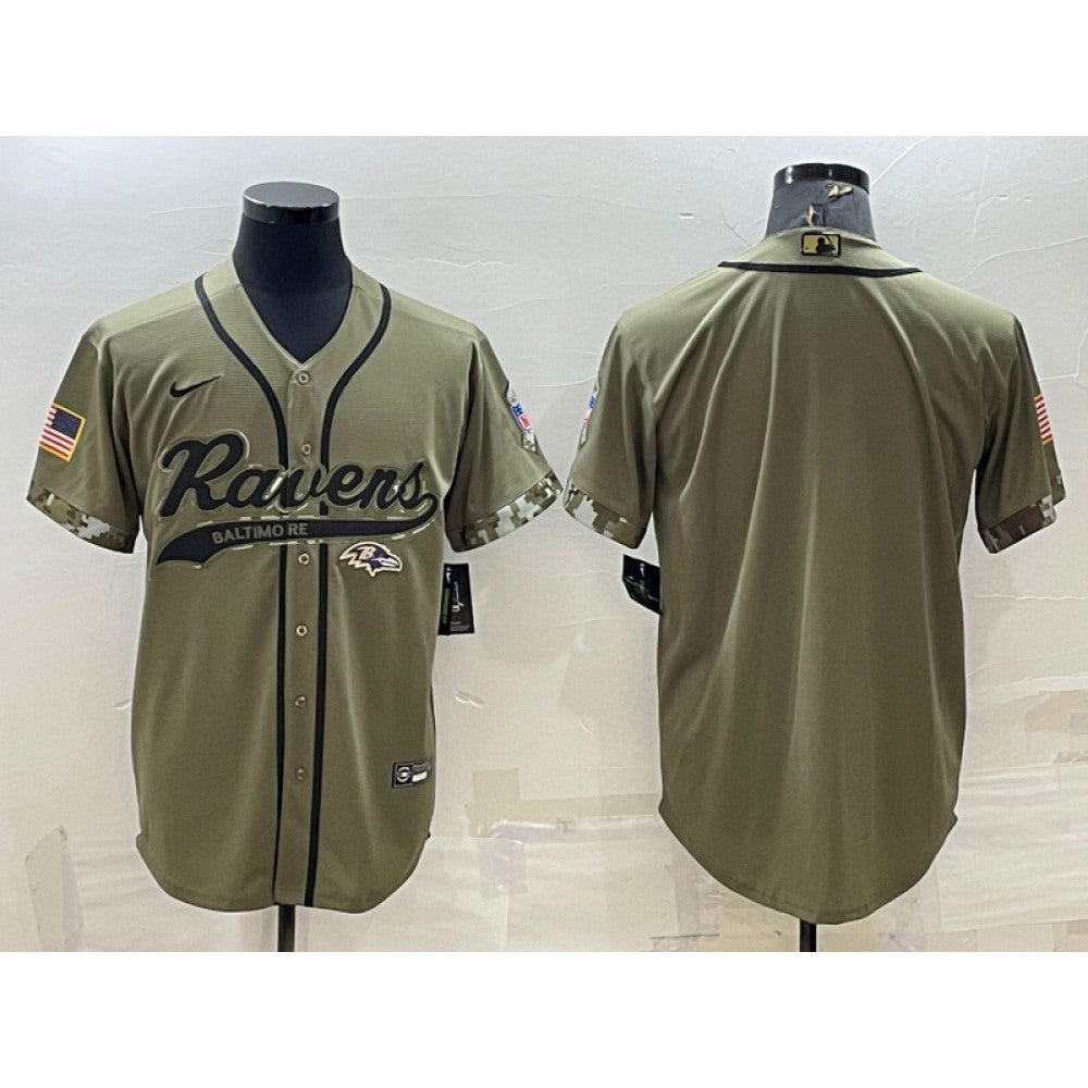 Men's Baltimore Ravens Blank Olive Salute to Service Cool Base Stitched Baseball Jersey 