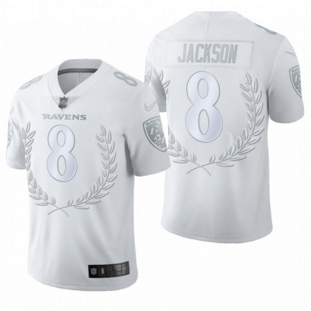 Men's Baltimore Ravens #8 Lamar Jackson Platinum MVP Limited Edition Stitched Football Jersey 