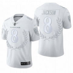 Men's Baltimore Ravens #8 Lamar Jackson Platinum MVP Limited Edition Stitched Football Jersey 