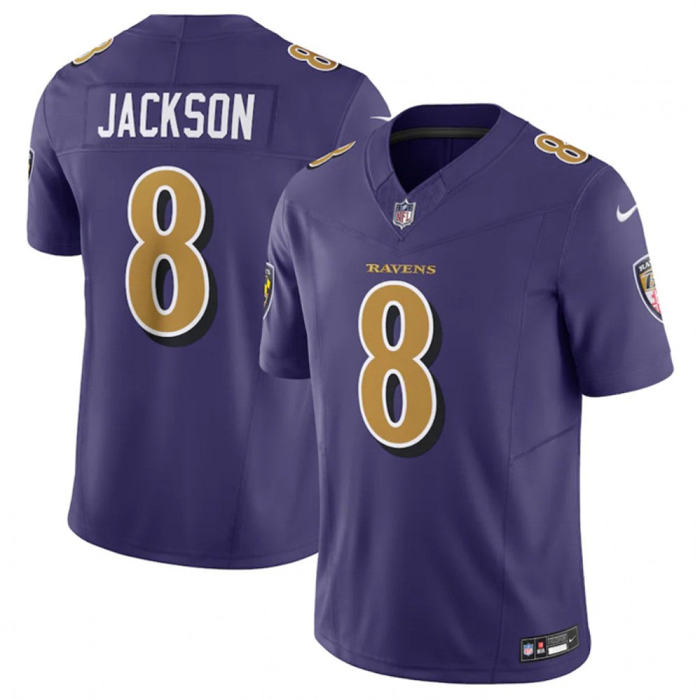 Men's Baltimore Ravens #8 Lamar Jackson Purple 2023 F.U.S.E Coloe Rush Jersey 