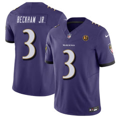 Men's Baltimore Ravens #3 Odell Beckham Jr. Purple 2023 F.U.S.E. With John Madden Patch Vapor Limited Football Jersey 
