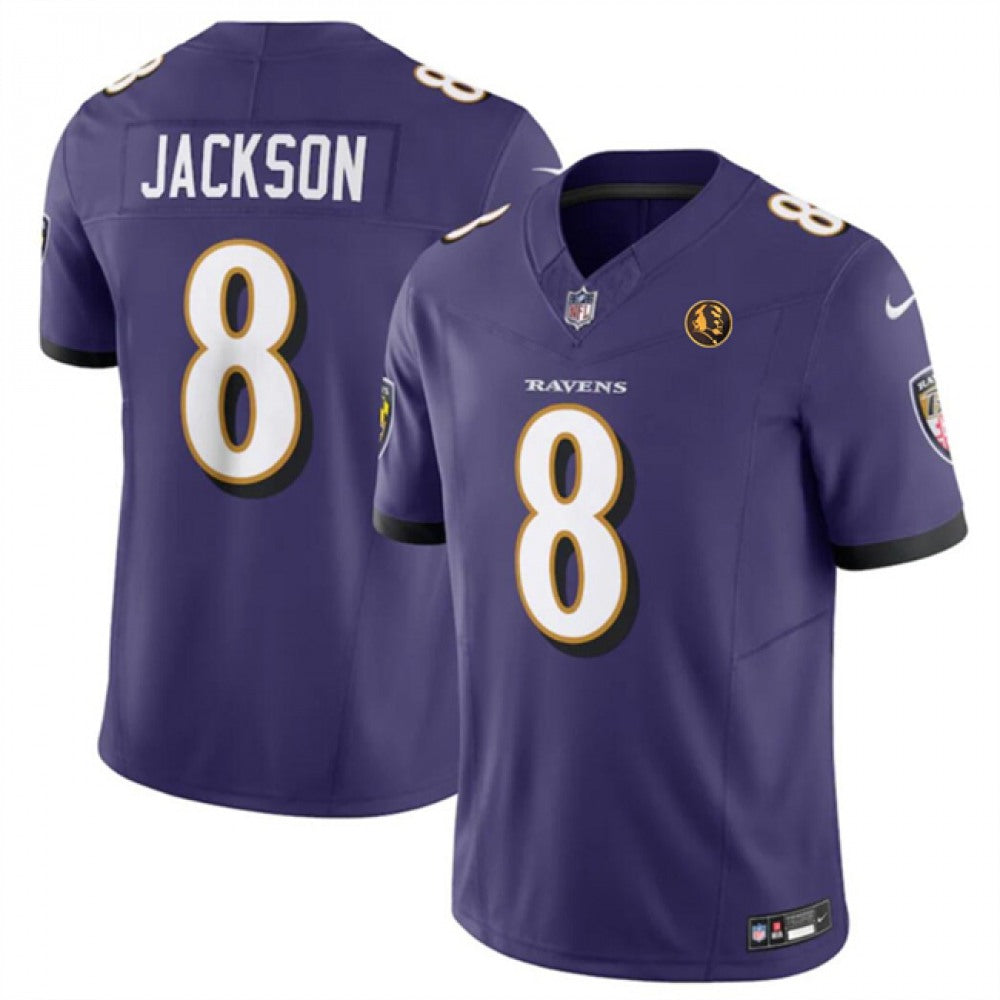 Men's Baltimore Ravens #8 Lamar Jackson Purple 2023 F.U.S.E. With John Madden Patch Vapor Limited Football Jersey 