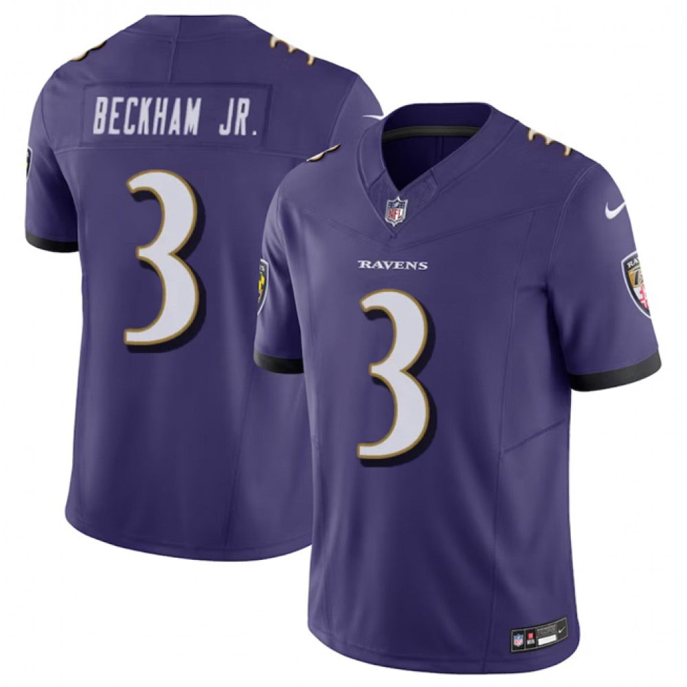 Men's Baltimore Ravens #3 Odell Beckham Jr. Purple 2023 F.U.S.E. Vapor Untouchable Stitched Football Jersey 