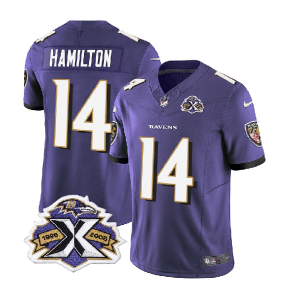 Men's Baltimore Ravens #14 Kyle Hamilton Purple 2023 F.U.S.E With Patch Throwback Vapor Limited Jersey 
