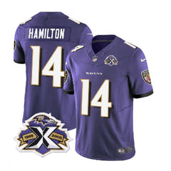 Men's Baltimore Ravens #14 Kyle Hamilton Purple 2023 F.U.S.E With Patch Throwback Vapor Limited Jersey 