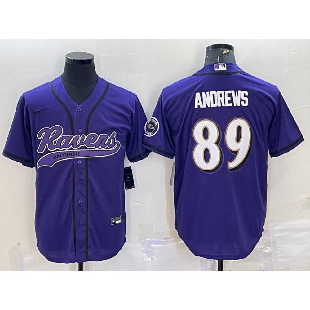 Men's Baltimore Ravens #89 Mark Andrews Purple With Patch Cool Base Stitched Baseball Jersey 