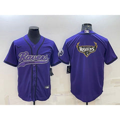 Men's Baltimore Ravens Purple Team Big Logo With Patch Cool Base Stitched Baseball Jersey 
