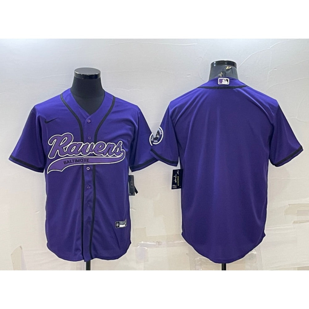 Men's Baltimore Ravens Blank Purple With Patch Cool Base Stitched Baseball Jersey 