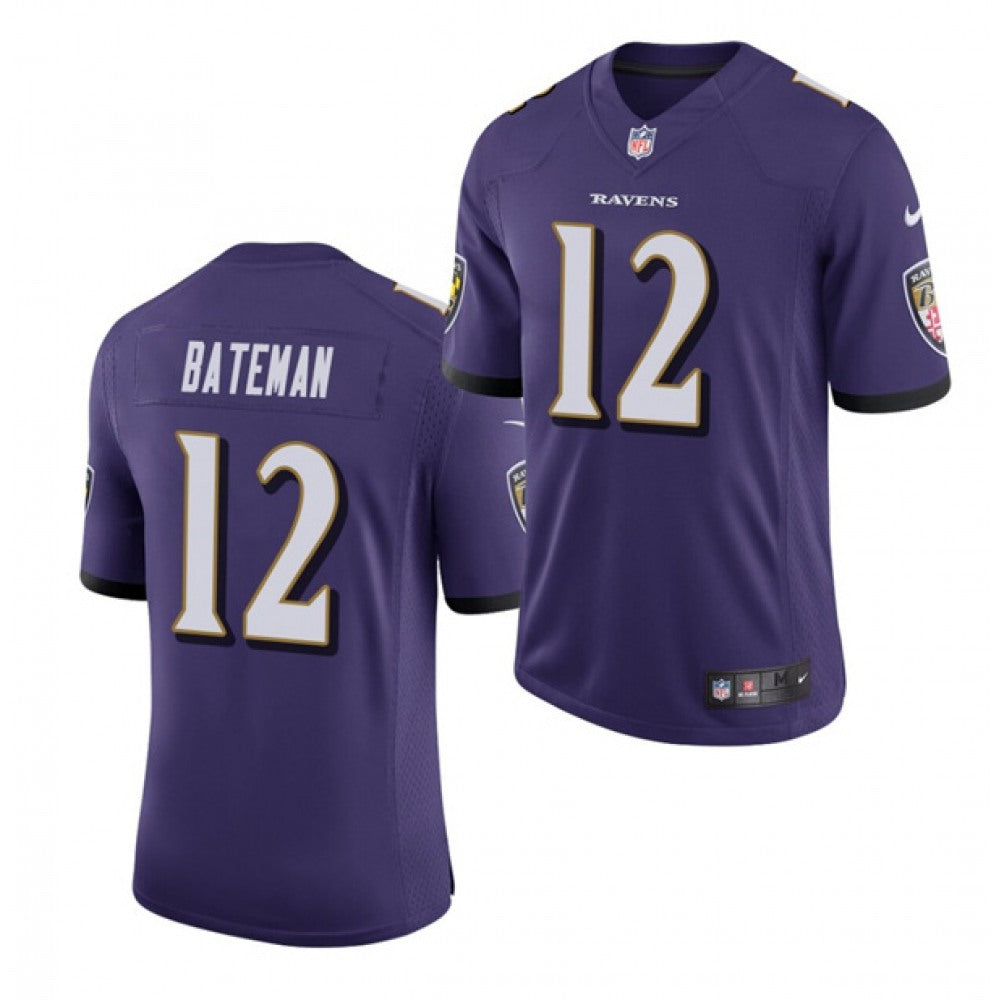 Men's Baltimore Ravens #12 Rashod Bateman Purple 2021 Vapor Untouchable Limited Stitched Jersey 