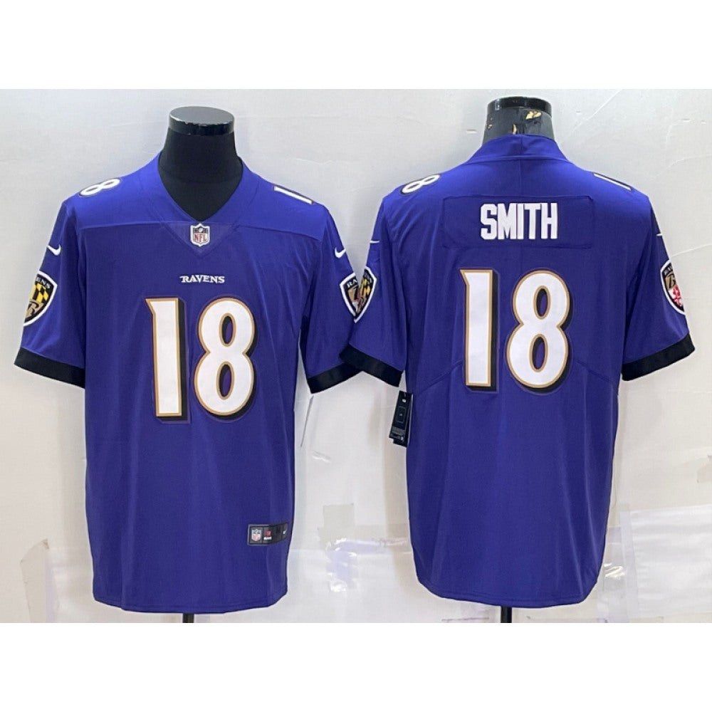 Men's Baltimore Ravens #18 Roquan Smith Purple Vapor Untouchable Limited Stitched Jersey 