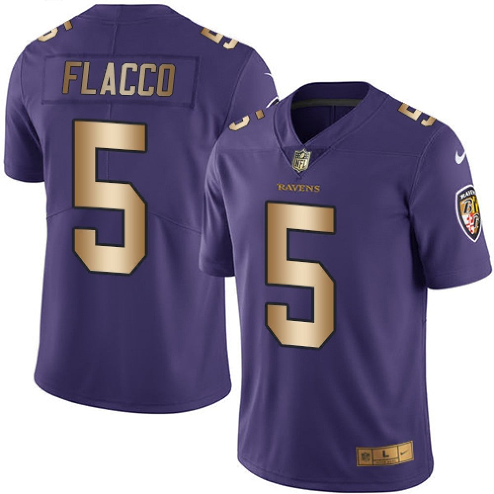 Ravens #5 Joe Flacco Purple Men's Stitched NFL Limited Gold Rush Jersey 