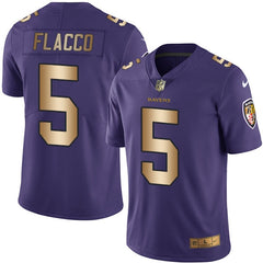 Ravens #5 Joe Flacco Purple Men's Stitched NFL Limited Gold Rush Jersey 