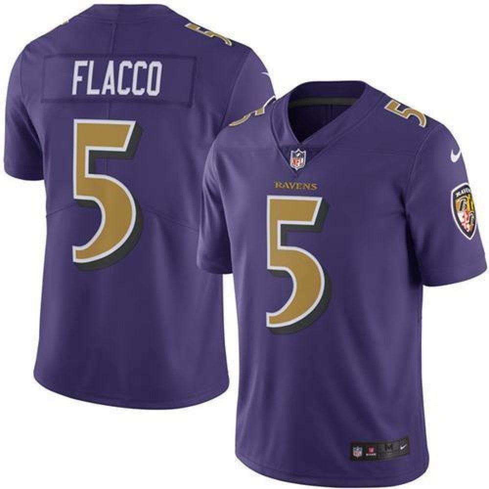 Ravens #5 Joe Flacco Purple Men's Stitched NFL Limited Rush Jersey 