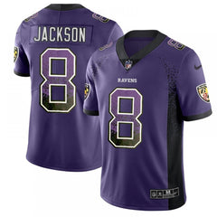 Men's NFL Baltimore Ravens #8 Lamar Jackson Purple 2018 Drift Fashion Color Rush Limited Stitched NFL Jersey 