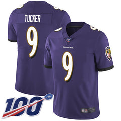 Men's Baltimore Ravens #9 Justin Tucker Purple 2019 100th Season Vapor Untouchable Limited NFL Jersey 