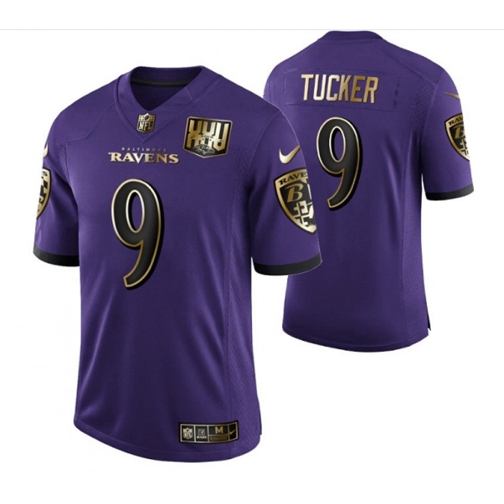 Men's Baltimore Ravens #9 Justin Tucker Purple Golden Limited Stitched Jersey 