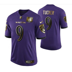 Men's Baltimore Ravens #9 Justin Tucker Purple Golden Limited Stitched Jersey 