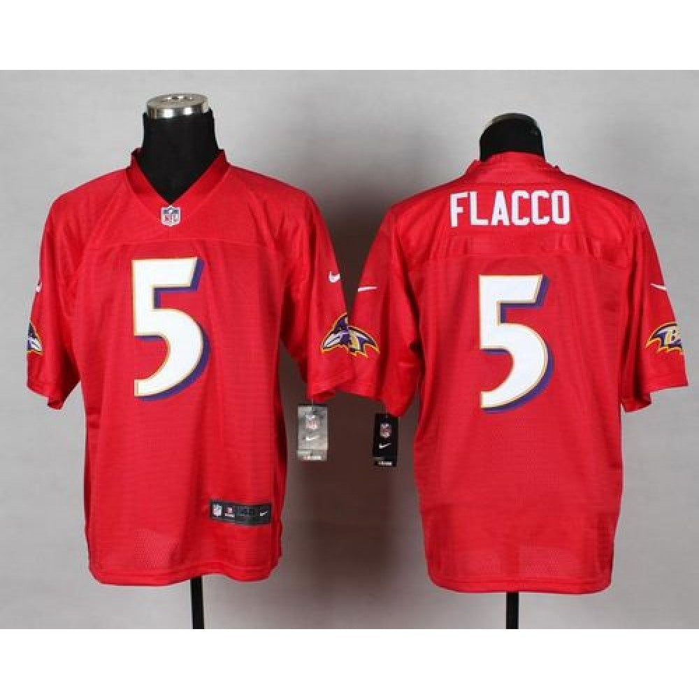 Ravens #5 Joe Flacco Red Men's Stitched NFL Elite QB Practice Jersey 