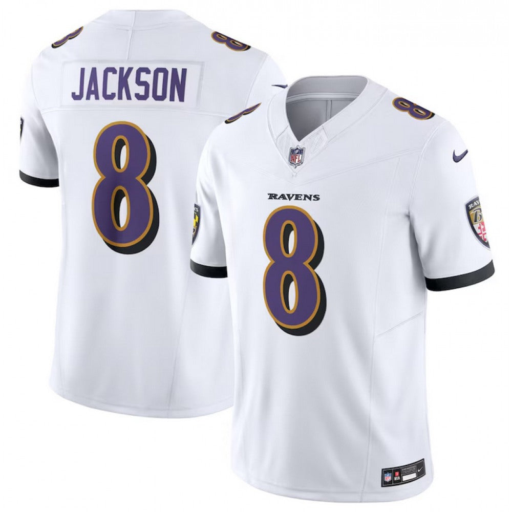 Men's Baltimore Ravens #8 Lamar Jackson White 2023 F.U.S.E Vapor Jersey 