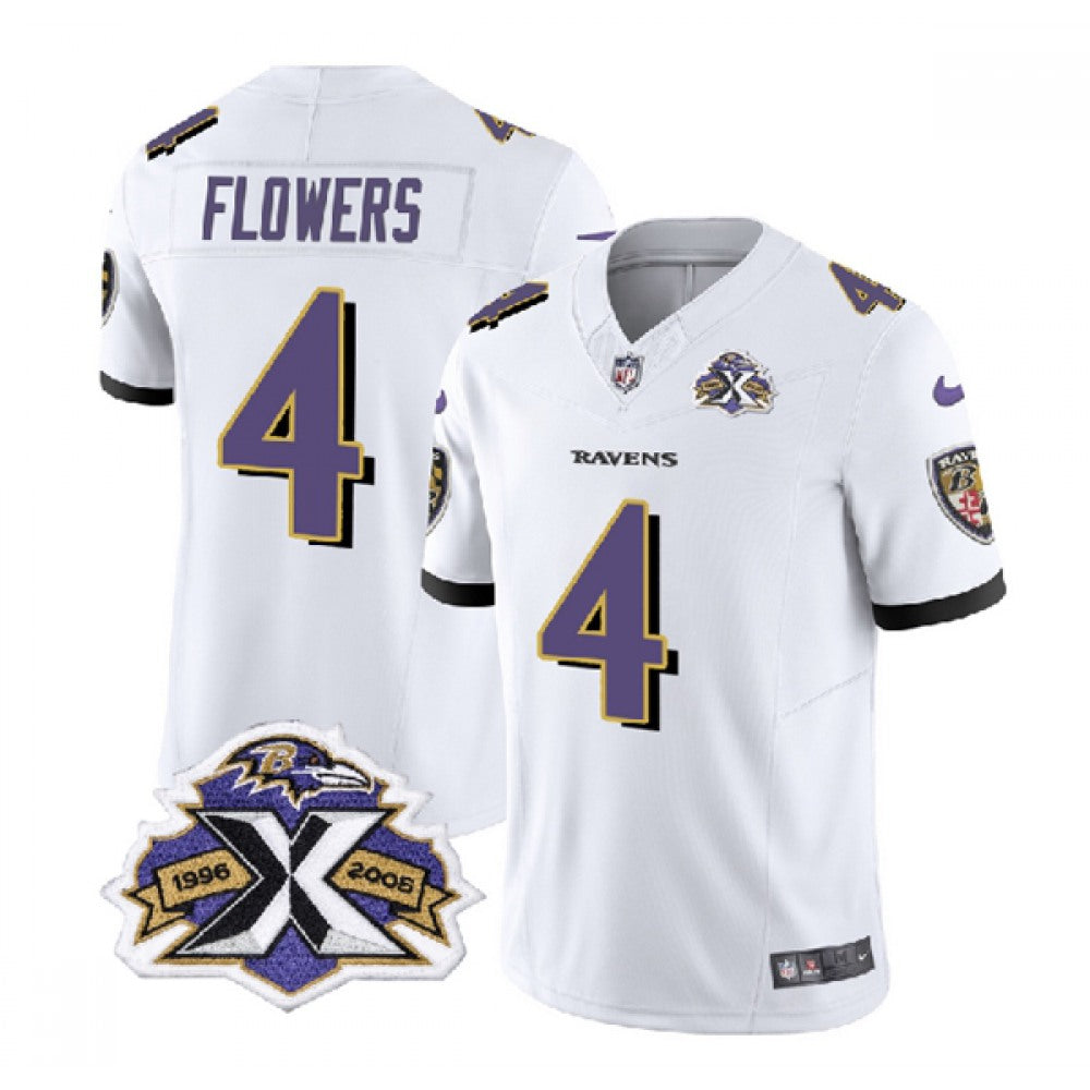 Men's Baltimore Ravens #4 Zay Flowers White 2023 F.U.S.E With Patch Throwback Vapor Limited Jersey 