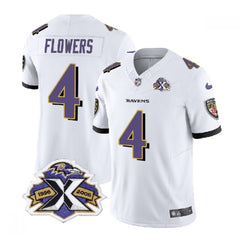 Men's Baltimore Ravens #4 Zay Flowers White 2023 F.U.S.E With Patch Throwback Vapor Limited Jersey 