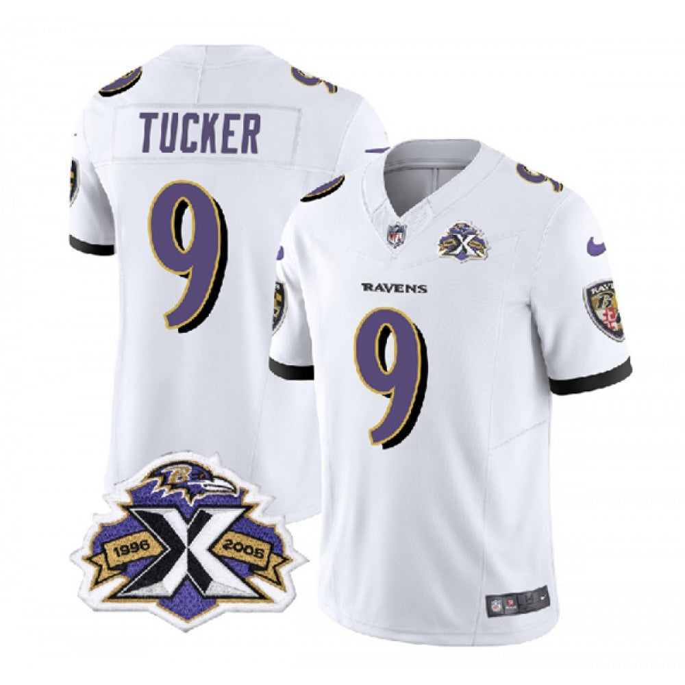 Men's Baltimore Ravens #9 Justin Tucker White 2023 F.U.S.E With Patch Throwback Vapor Limited Jersey 