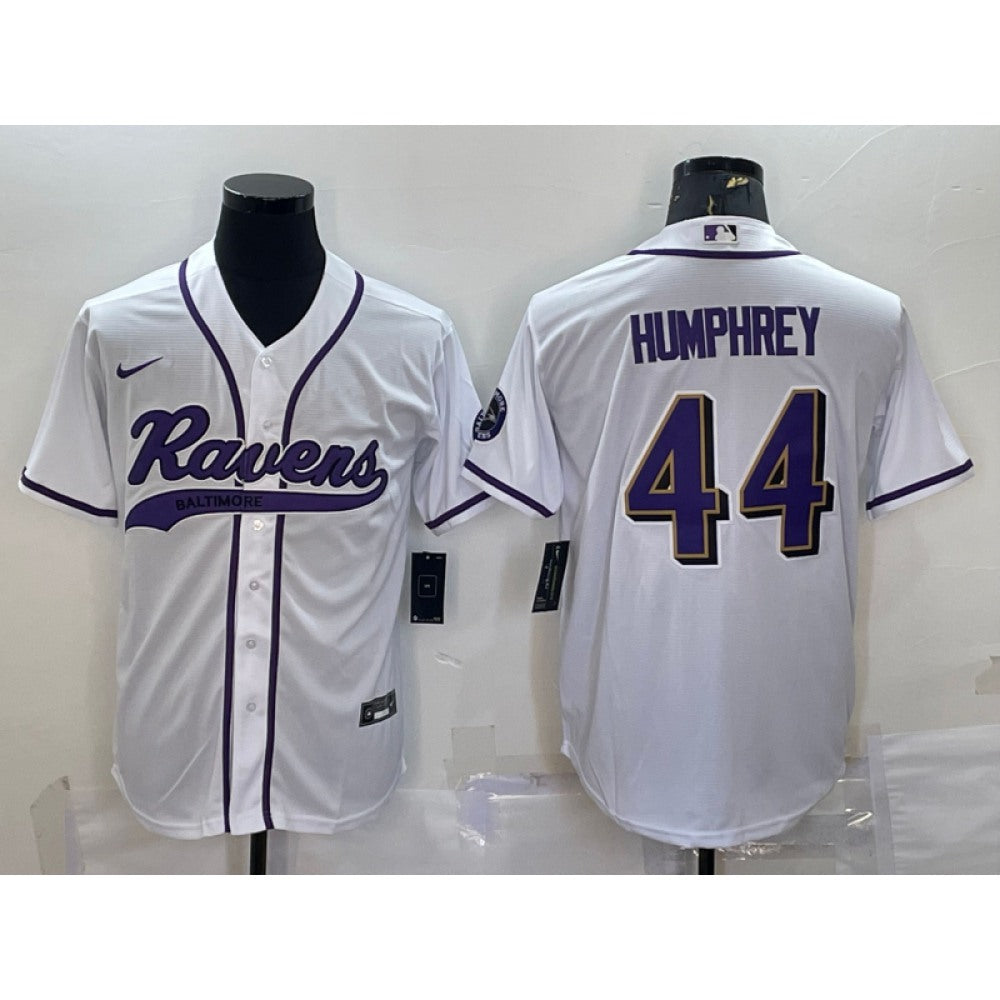 Men's Baltimore Ravens #44 Marlon Humphrey White With Patch Cool Base Stitched Baseball Jersey 