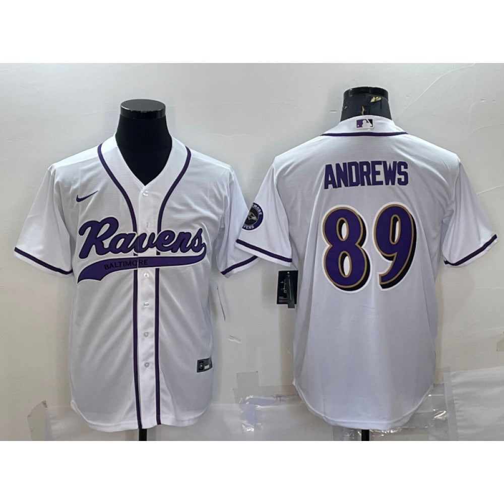 Men's Baltimore Ravens #89 Mark Andrews White With Patch Cool Base Stitched Baseball Jersey 