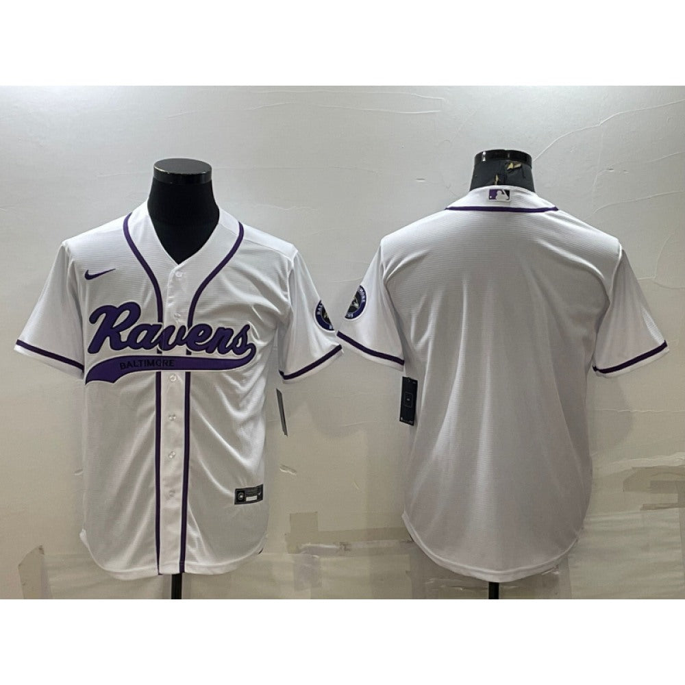 Men's Baltimore Ravens Blank White With Patch Cool Base Stitched Baseball Jersey 