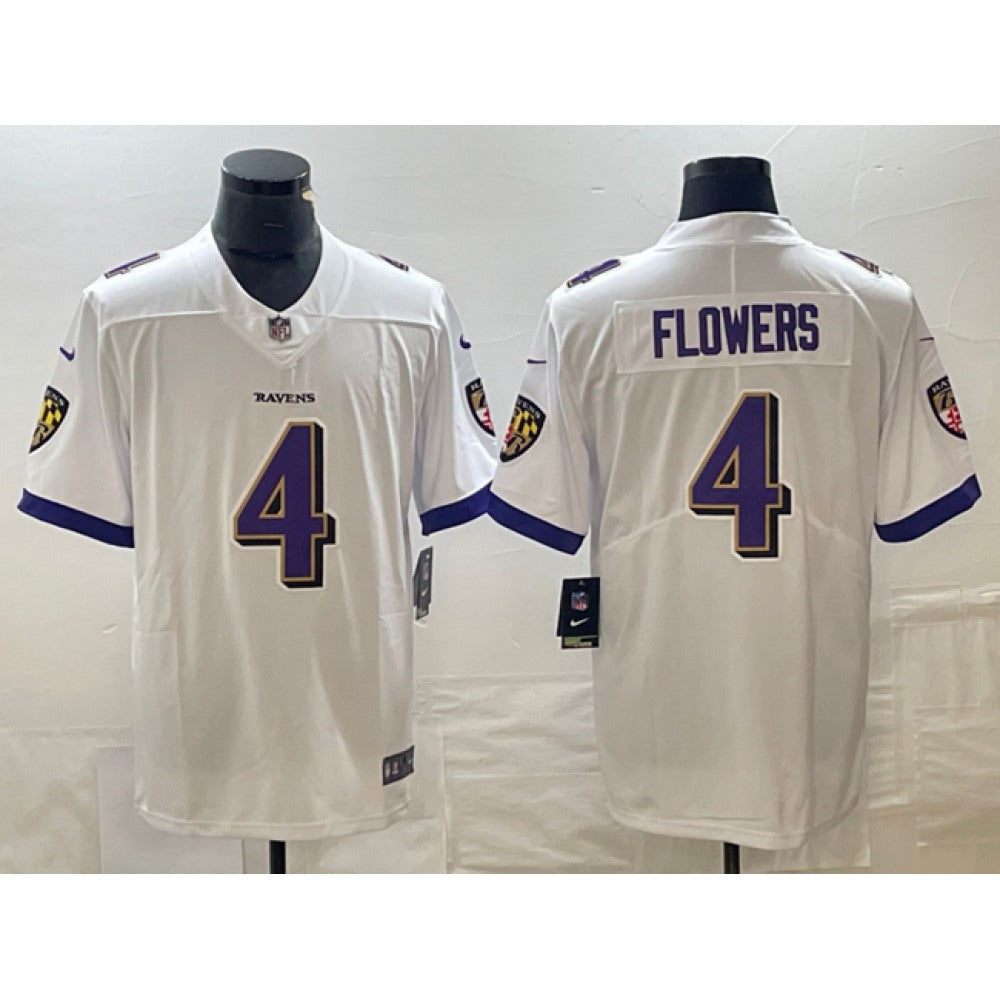 Men's Baltimore Ravens #4 Zay Flowers White Vapor Untouchable Football Jersey 