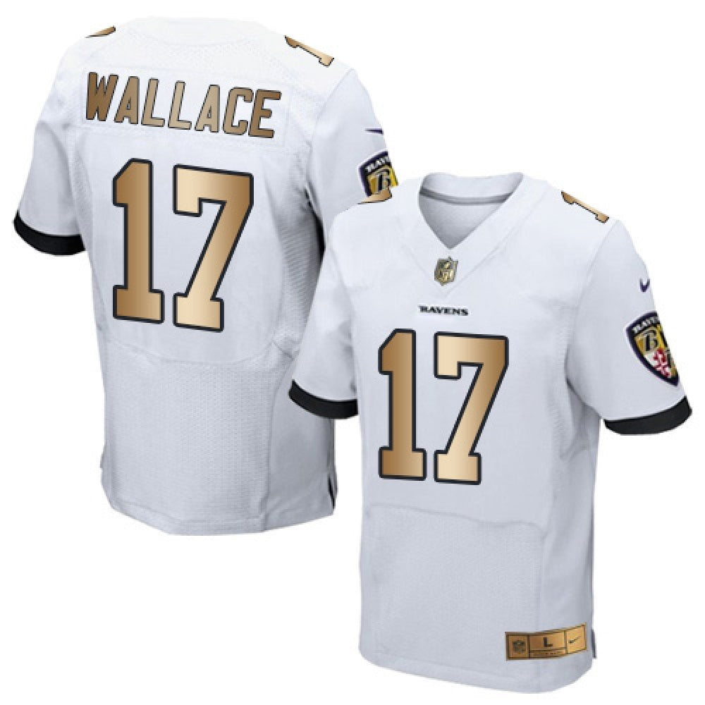 Ravens #17 Mike Wallace White Men's Stitched NFL New Elite Gold Jersey 