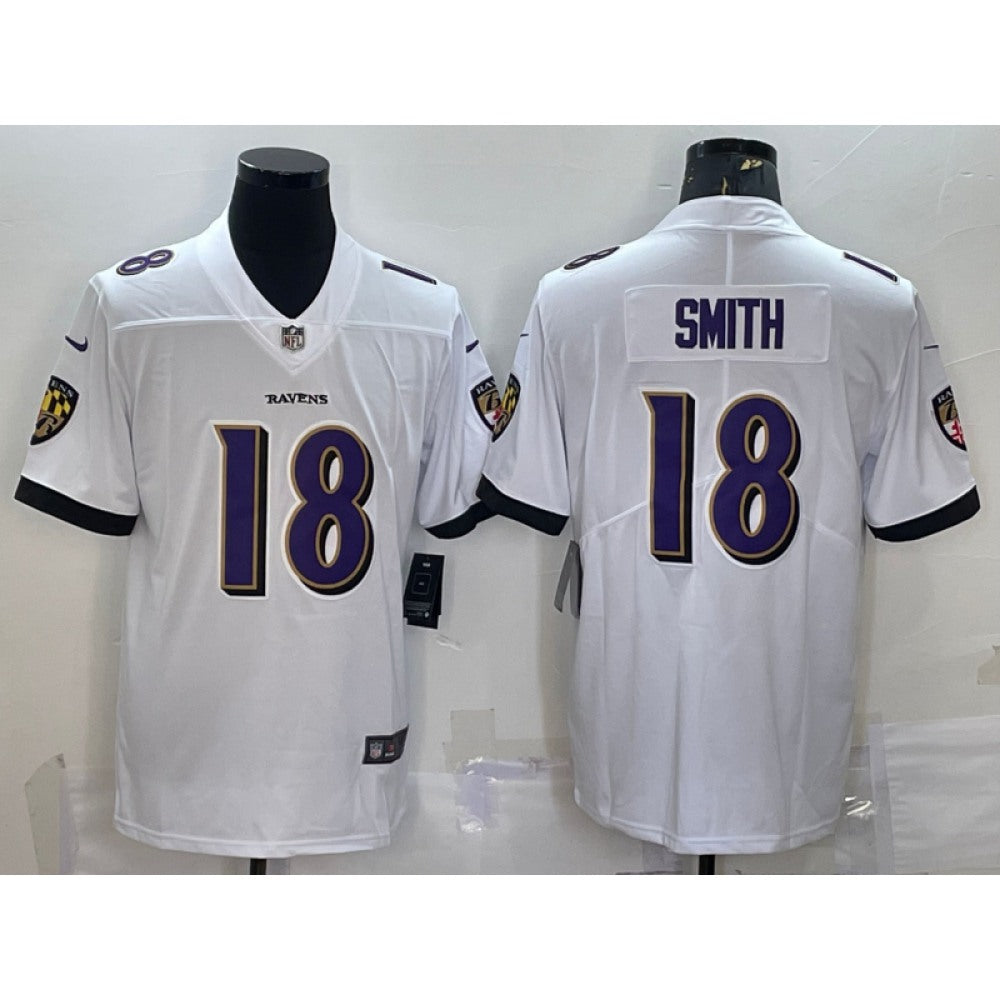 Men's Baltimore Ravens #18 Roquan Smith White Vapor Untouchable Limited Stitched Jersey 