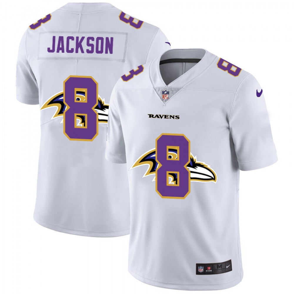 Men's Baltimore Ravens #8 Lamar Jackson White Shadow Logo Limited Stitched Jersey 