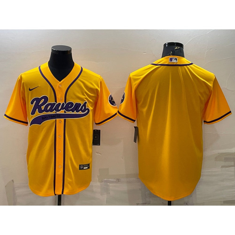 Men's Baltimore Ravens Blank Yellow With Patch Cool Base Stitched Baseball Jersey 