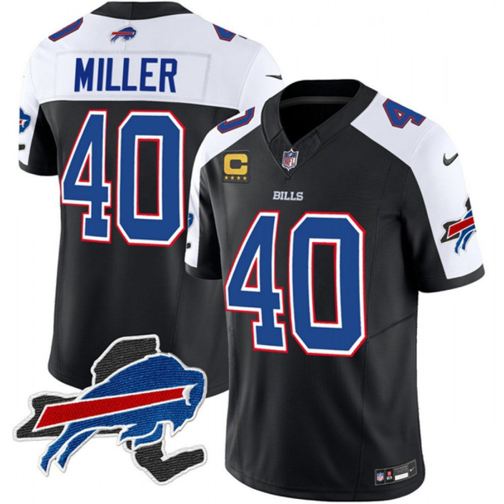 Men's Buffalo Bills #40 Von Miller Black/White 2023 F.U.S.E. New York Patch and 4-Star C Patch Vapor Untouchable Limited Stitched Football Jersey 