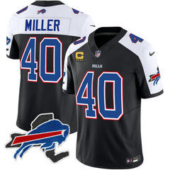 Men's Buffalo Bills #40 Von Miller Black/White 2023 F.U.S.E. New York Patch and 4-Star C Patch Vapor Untouchable Limited Stitched Football Jersey 