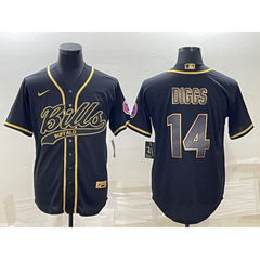 Men's Buffalo Bills #14 Stefon Diggs Black Gold With Patch Cool Base Stitched Baseball Jersey 