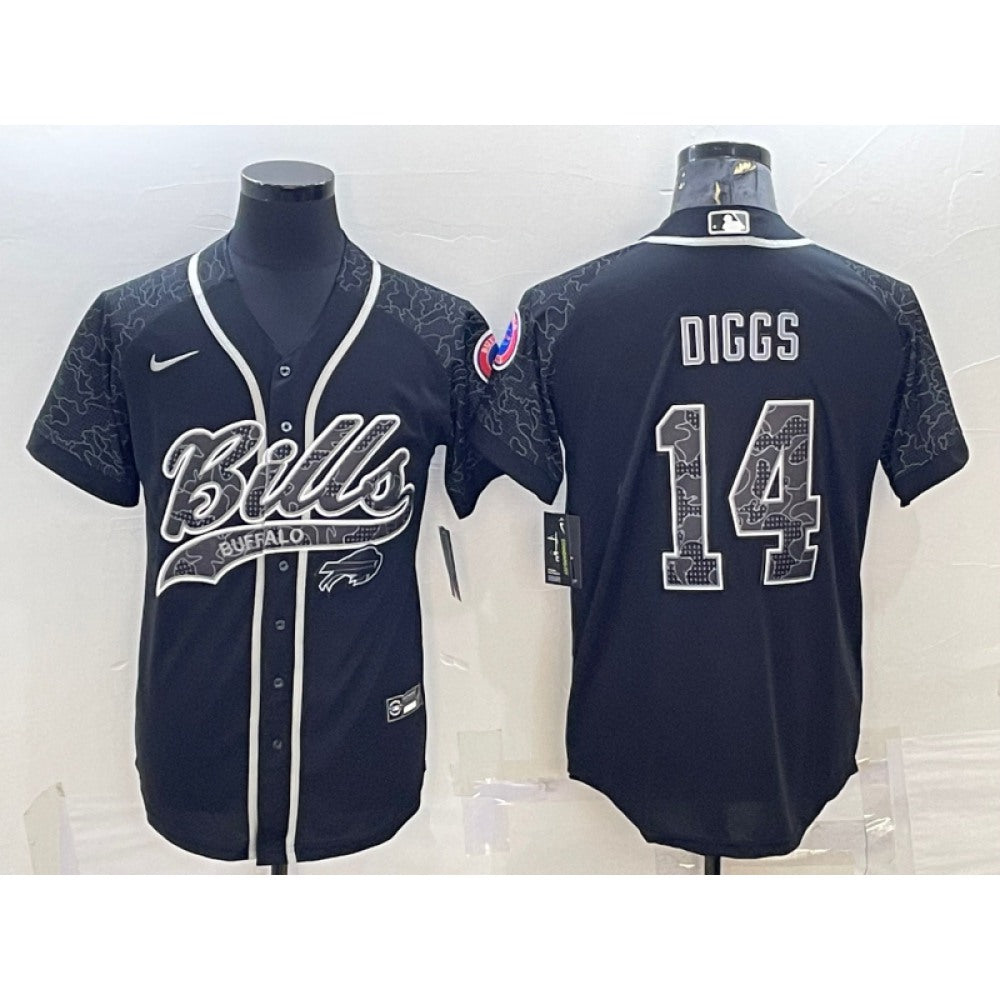 Men's Buffalo Bills #14 Stefon Diggs Black Reflective With Patch Cool Base Stitched Baseball Jersey 