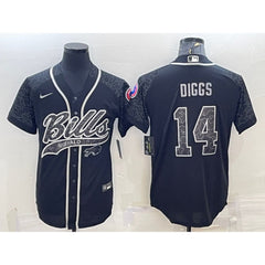 Men's Buffalo Bills #14 Stefon Diggs Black Reflective With Patch Cool Base Stitched Baseball Jersey 