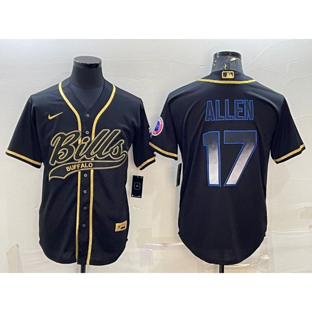 Men's Buffalo Bills #17 Josh Allen Black Smoke Fashion With Patch Cool Base Stitched Baseball Jersey 