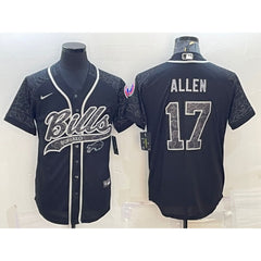 Men's Buffalo Bills #17 Josh Allen Black Reflective With Patch Cool Base Stitched Baseball Jersey 