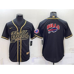 Men's Buffalo Bills Black Team Big Logo With Patch Cool Base Stitched Baseball Jersey 