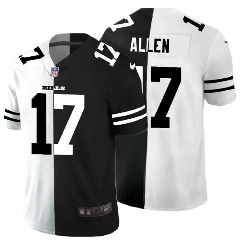 Men's Buffalo Bills #17 Josh Allen Black & White Split Limited Stitched Jersey 